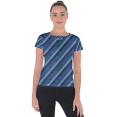 Blue Stripped Pattern Short Sleeve Sports Top  by designsbyamerianna