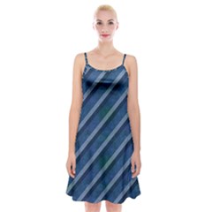 Blue Stripped Pattern Spaghetti Strap Velvet Dress