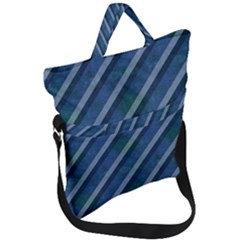 Blue Stripped Pattern Fold Over Handle Tote Bag by designsbyamerianna