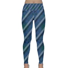 Blue Stripped Pattern Lightweight Velour Classic Yoga Leggings by designsbyamerianna