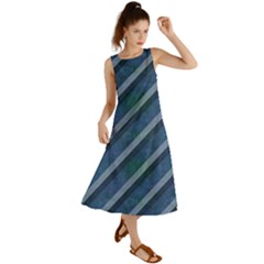 Blue Stripped Pattern Summer Maxi Dress