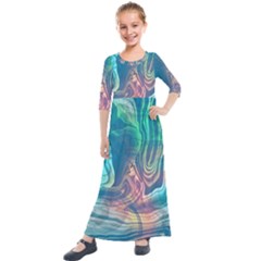 Opaled Abstract  Kids  Quarter Sleeve Maxi Dress by VeataAtticus