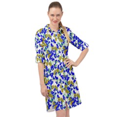 White Blue Olive Green Springs Flora    Long Sleeve Mini Shirt Dress by 1dsign