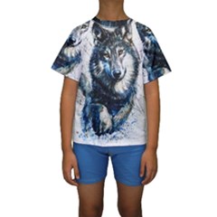 Gray Wolf - Forest King Kids  Short Sleeve Swimwear by kot737