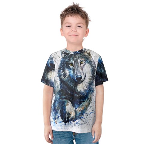 Gray Wolf - Forest King Kids  Cotton Tee by kot737