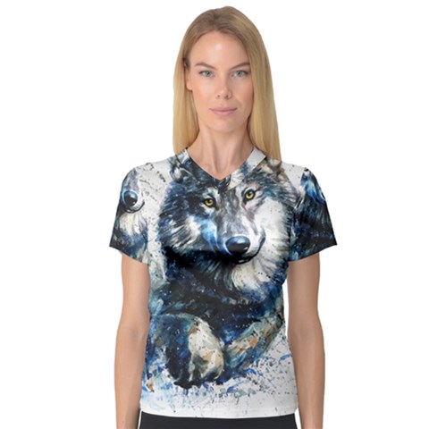 Gray Wolf - Forest King V-neck Sport Mesh Tee by kot737