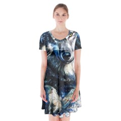 Gray Wolf - Forest King Short Sleeve V-neck Flare Dress by kot737