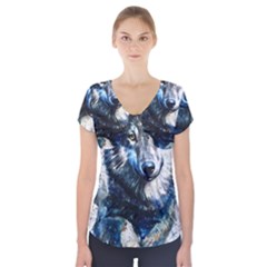 Gray Wolf - Forest King Short Sleeve Front Detail Top