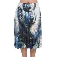 Gray Wolf - Forest King Velvet Flared Midi Skirt