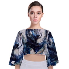 Gray Wolf - Forest King Tie Back Butterfly Sleeve Chiffon Top by kot737