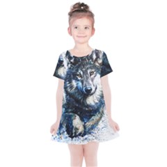 Gray Wolf - Forest King Kids  Simple Cotton Dress by kot737