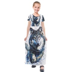 Gray Wolf - Forest King Kids  Short Sleeve Maxi Dress by kot737