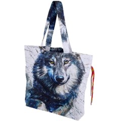 Gray Wolf - Forest King Drawstring Tote Bag by kot737