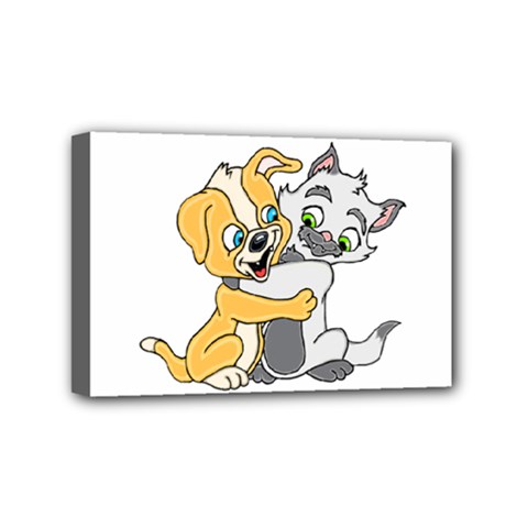 Puppy And Siamese Love Mini Canvas 6  X 4  (framed) by retrotoomoderndesigns