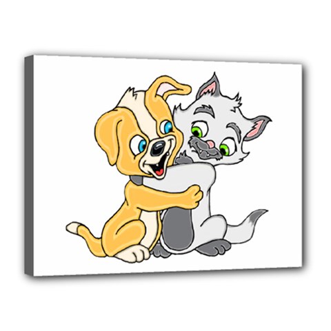 Puppy And Siamese Love Canvas 16  X 12  (framed) by retrotoomoderndesigns