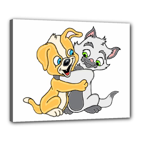 Puppy And Siamese Love Canvas 20  X 16  (framed) by retrotoomoderndesigns