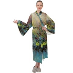 Original Abstract Art Maxi Tie Front Velour Kimono by scharamo