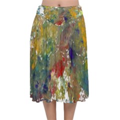 Original Abstract Art Velvet Flared Midi Skirt