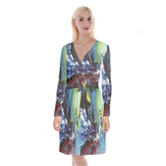 Original Abstract Art Long Sleeve Velvet Front Wrap Dress by scharamo