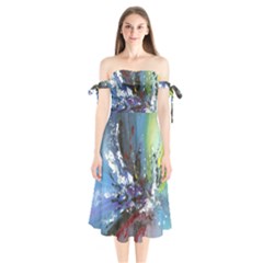 Original Abstract Art Shoulder Tie Bardot Midi Dress by scharamo