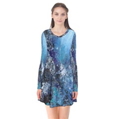 Original Abstract Art Long Sleeve V-neck Flare Dress