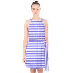 Striped Halter Collar Waist Tie Chiffon Dress