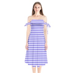 Striped Shoulder Tie Bardot Midi Dress