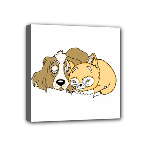 Dog And Kitten Nap Mini Canvas 4  X 4  (framed) by retrotoomoderndesigns