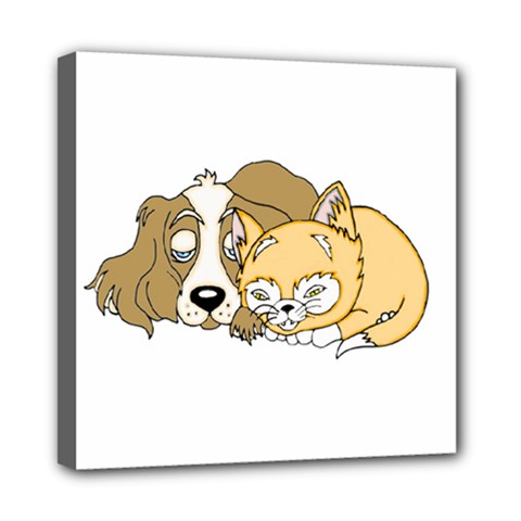 Dog And Kitten Nap Mini Canvas 8  X 8  (framed) by retrotoomoderndesigns