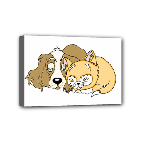 Dog And Kitten Nap Mini Canvas 6  X 4  (framed) by retrotoomoderndesigns