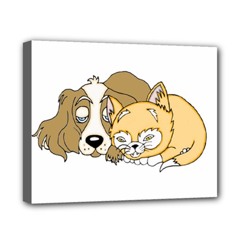 Dog And Kitten Nap Canvas 10  X 8  (framed) by retrotoomoderndesigns