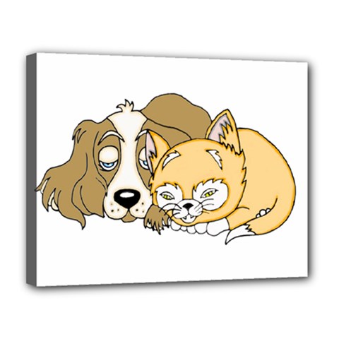 Dog And Kitten Nap Canvas 14  X 11  (framed) by retrotoomoderndesigns