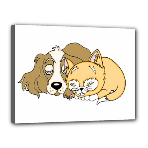 Dog And Kitten Nap Canvas 16  X 12  (framed) by retrotoomoderndesigns