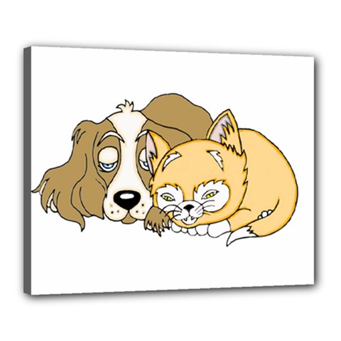 Dog And Kitten Nap Canvas 20  X 16  (framed) by retrotoomoderndesigns