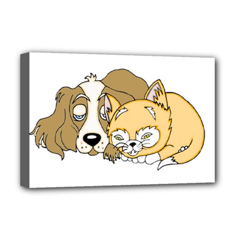 Dog And Kitten Nap Deluxe Canvas 18  X 12  (framed) by retrotoomoderndesigns