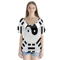 Bagua Yin Yang Yang Yin Chinese V-neck Flutter Sleeve Top by Pakrebo