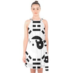 Bagua Yin Yang Yang Yin Chinese Halter Collar Waist Tie Chiffon Dress by Pakrebo