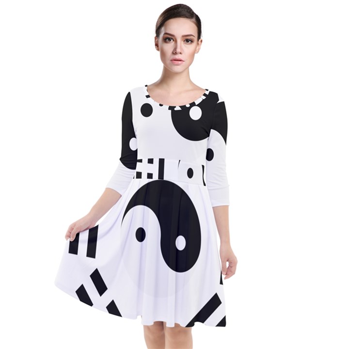 Bagua Yin Yang Yang Yin Chinese Quarter Sleeve Waist Band Dress