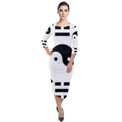 Bagua Yin Yang Yang Yin Chinese Quarter Sleeve Midi Velour Bodycon Dress by Pakrebo