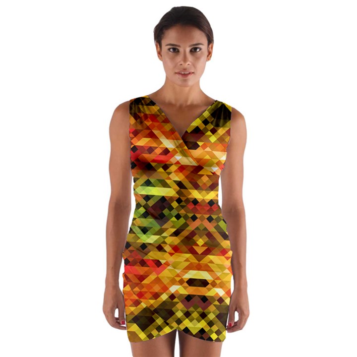 Mosaic Structure Grain Mode Wrap Front Bodycon Dress