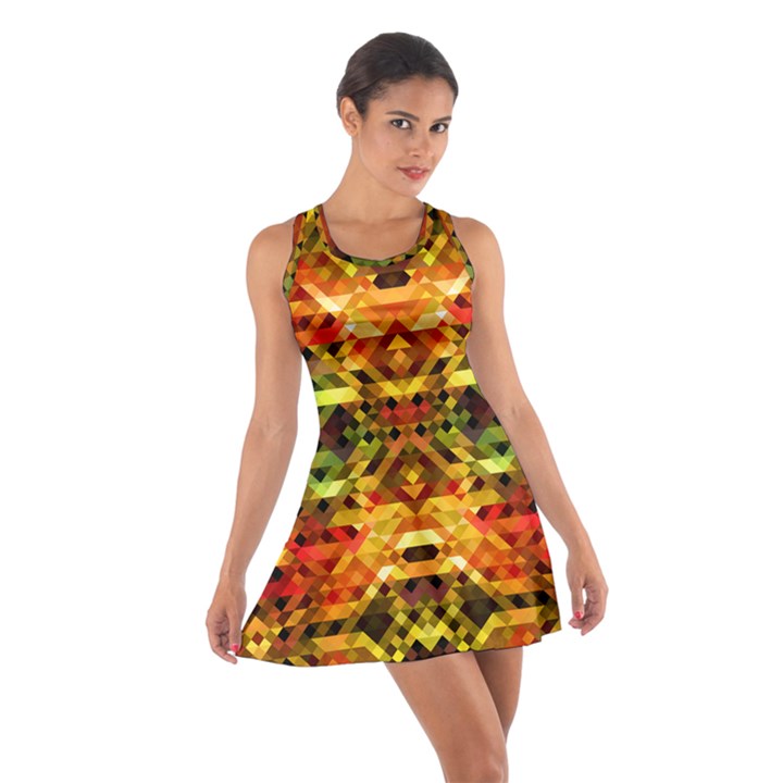 Mosaic Structure Grain Mode Cotton Racerback Dress