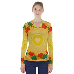 Mandala Floral Round Circles V-neck Long Sleeve Top by Pakrebo