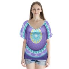 Mandala Circles Meditation V-neck Flutter Sleeve Top by Pakrebo