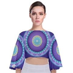 Mandala Circles Meditation Tie Back Butterfly Sleeve Chiffon Top by Pakrebo