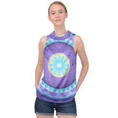 Mandala Circles Meditation High Neck Satin Top by Pakrebo