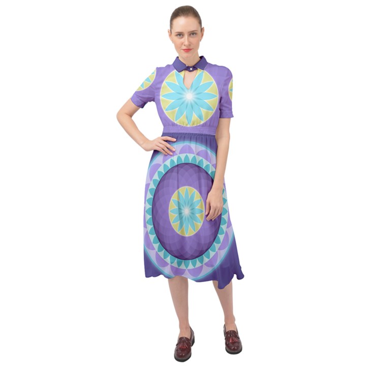 Mandala Circles Meditation Keyhole Neckline Chiffon Dress