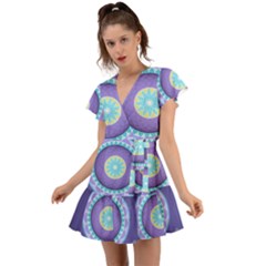 Mandala Circles Meditation Flutter Sleeve Wrap Dress