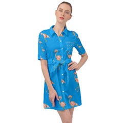 Flamenco Birds Exotic Nice Pink Belted Shirt Dress