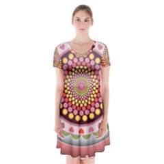 Mandala Zentangle Floral Round Short Sleeve V-neck Flare Dress by Pakrebo