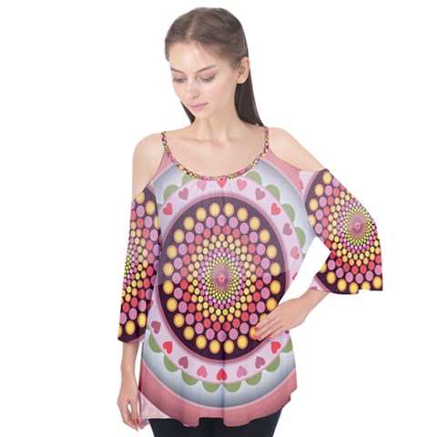 Mandala Zentangle Floral Round Flutter Tees by Pakrebo